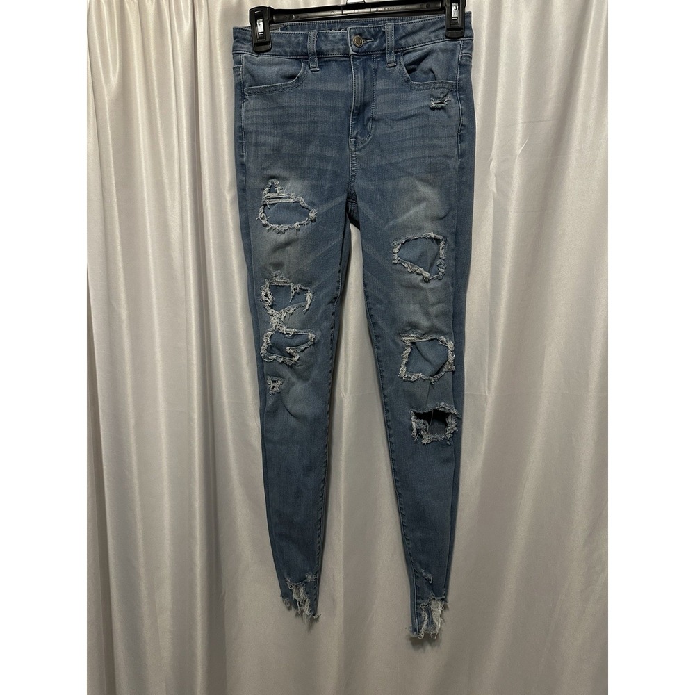 American Eagle Jeans Size 2 Long Super Hi Rise Jegging  Stretch Distressed